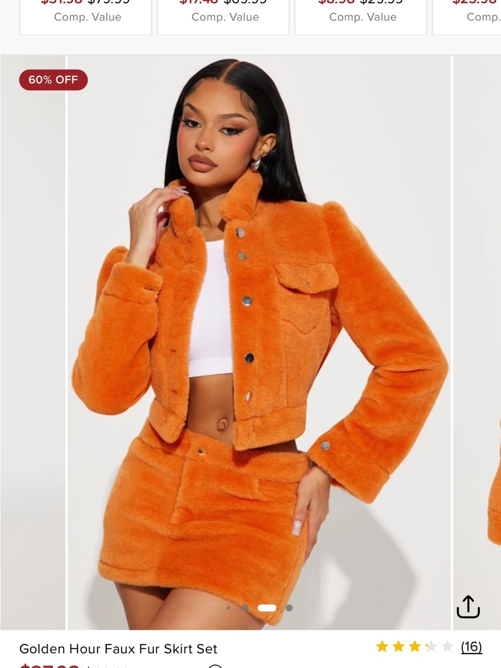 Fashion Nova Golden Hour Faux Fur Cropped Jacket + Skirt - Orange